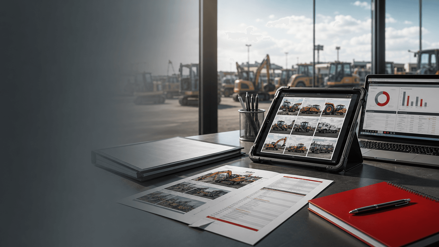 Asset Insight workspace with appraisal reports, equipment photos, and auction yard